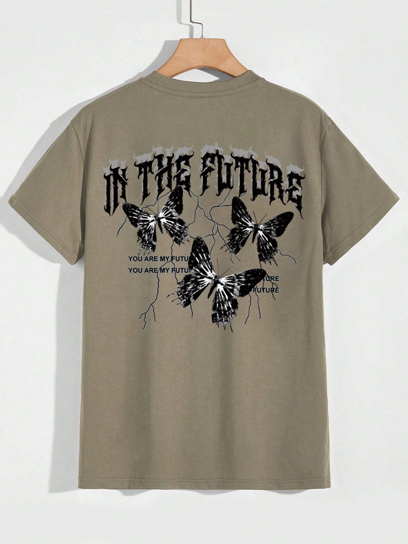 Manfinity EMRG Men T-Shirts Fit Crew Neck Short Sleeve Graphic Tee Butterfly Street Summer Polyester