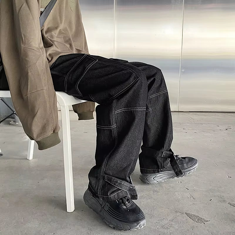 Men Jeans Wide Leg Denim Pants Loose Straight Baggy Men'S Jeans Hip Hop Streetwear Skateboard Neutral Denim Trousers Cargo Jeans