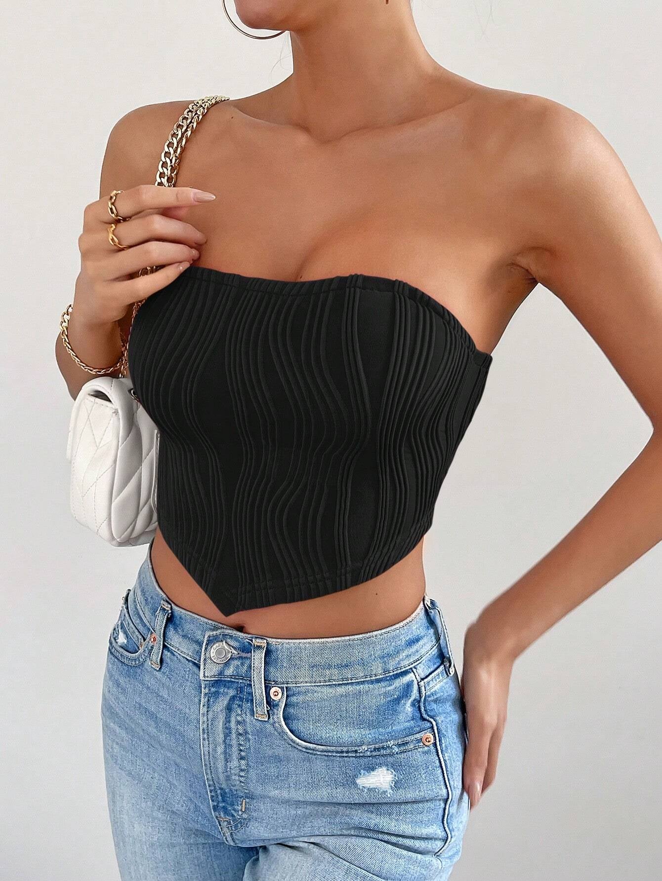 Calvaya Solid Bandana Hem Tube Top