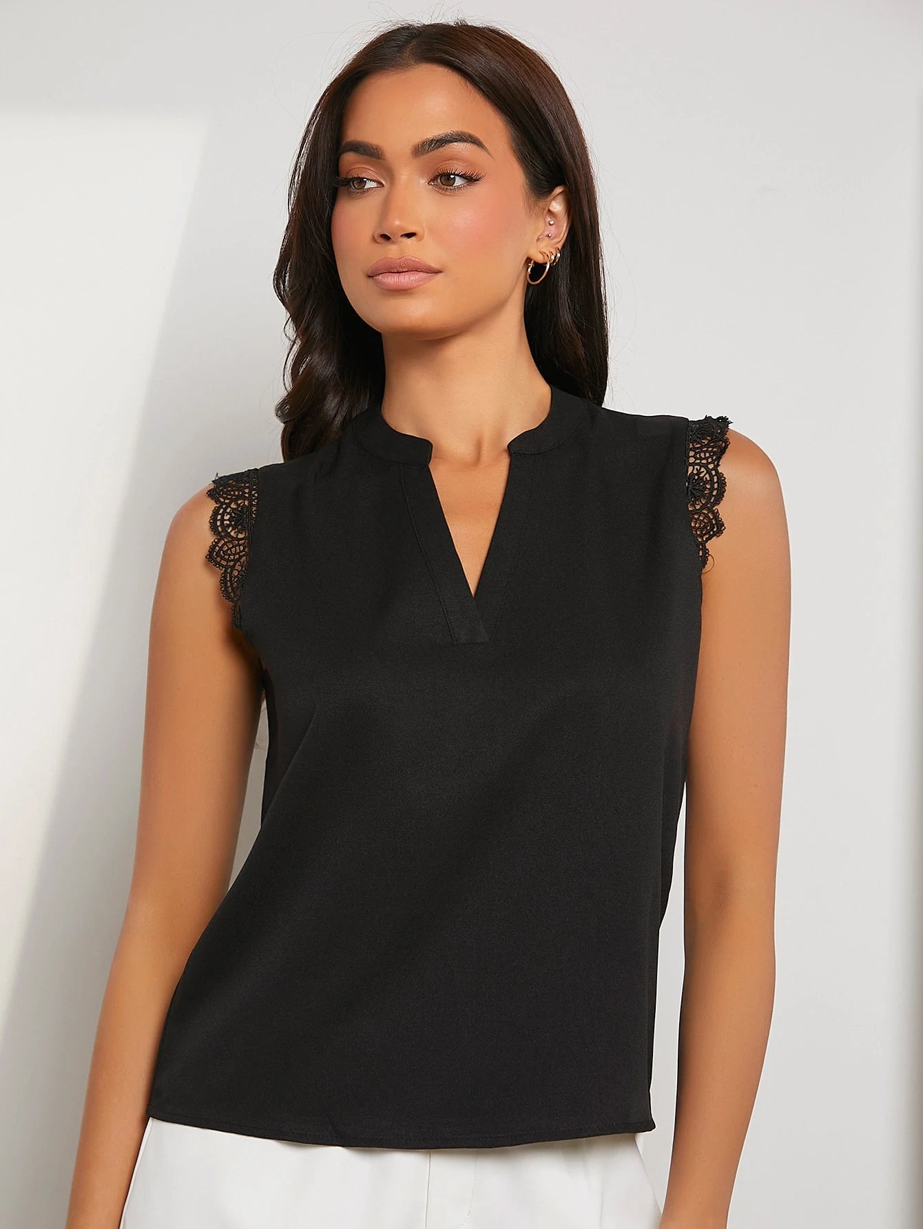 Clasi Guipure Lace Trim Popover Blouse