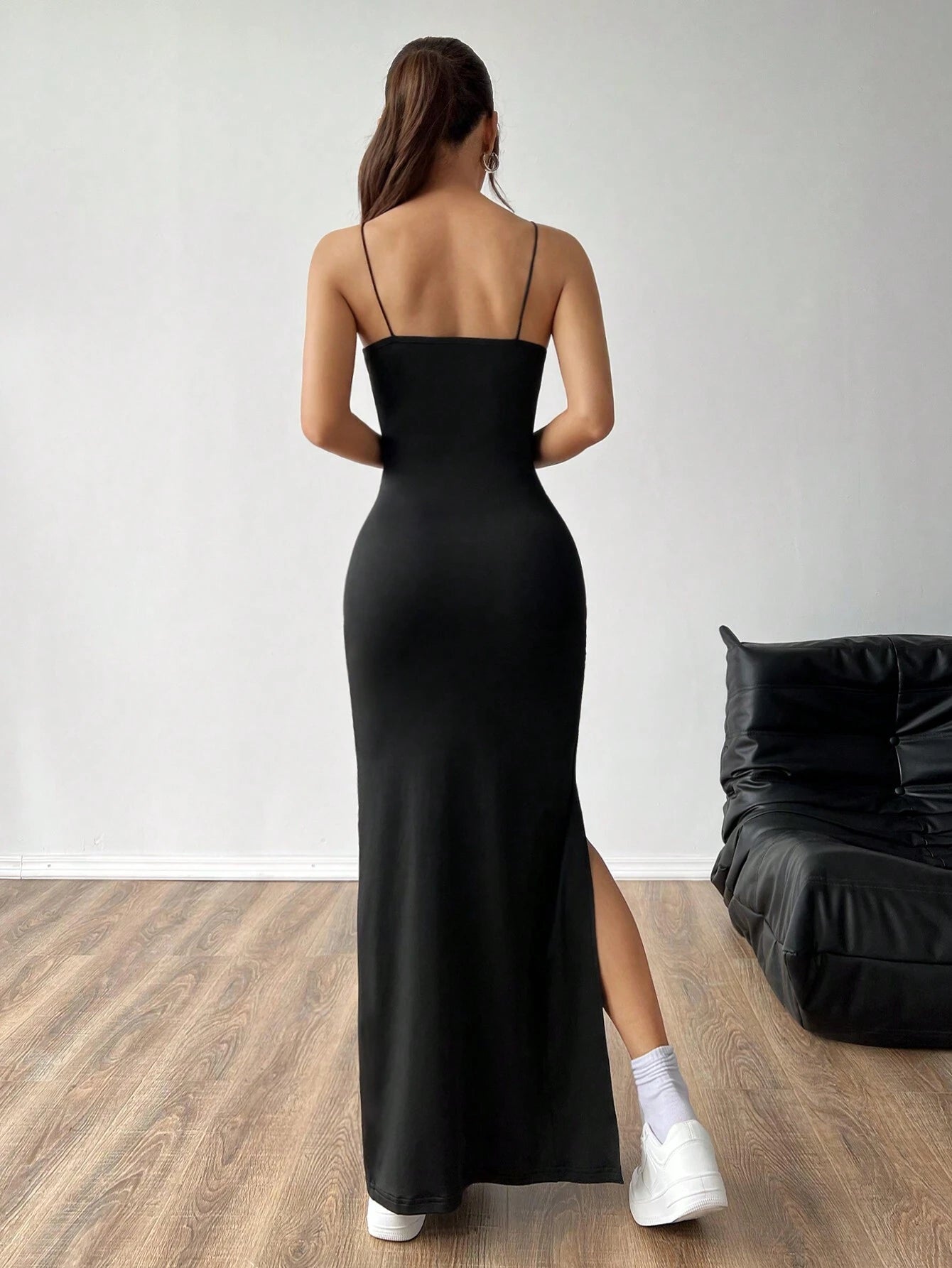 Ezwear Women'S Solid Color High Slit Spaghetti Strap Dress