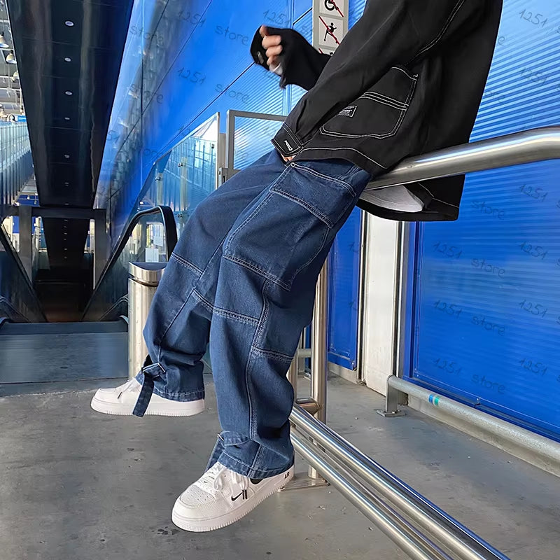 Men Jeans Wide Leg Denim Pants Loose Straight Baggy Men'S Jeans Hip Hop Streetwear Skateboard Neutral Denim Trousers Cargo Jeans