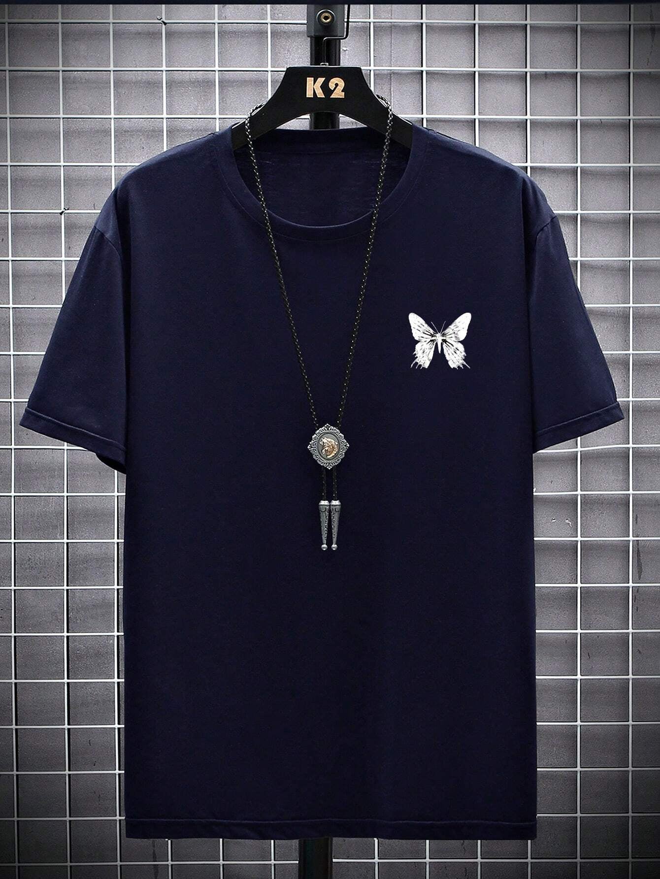 Manfinity EMRG Men T-Shirts Fit Crew Neck Short Sleeve Graphic Tee Butterfly Street Summer Polyester