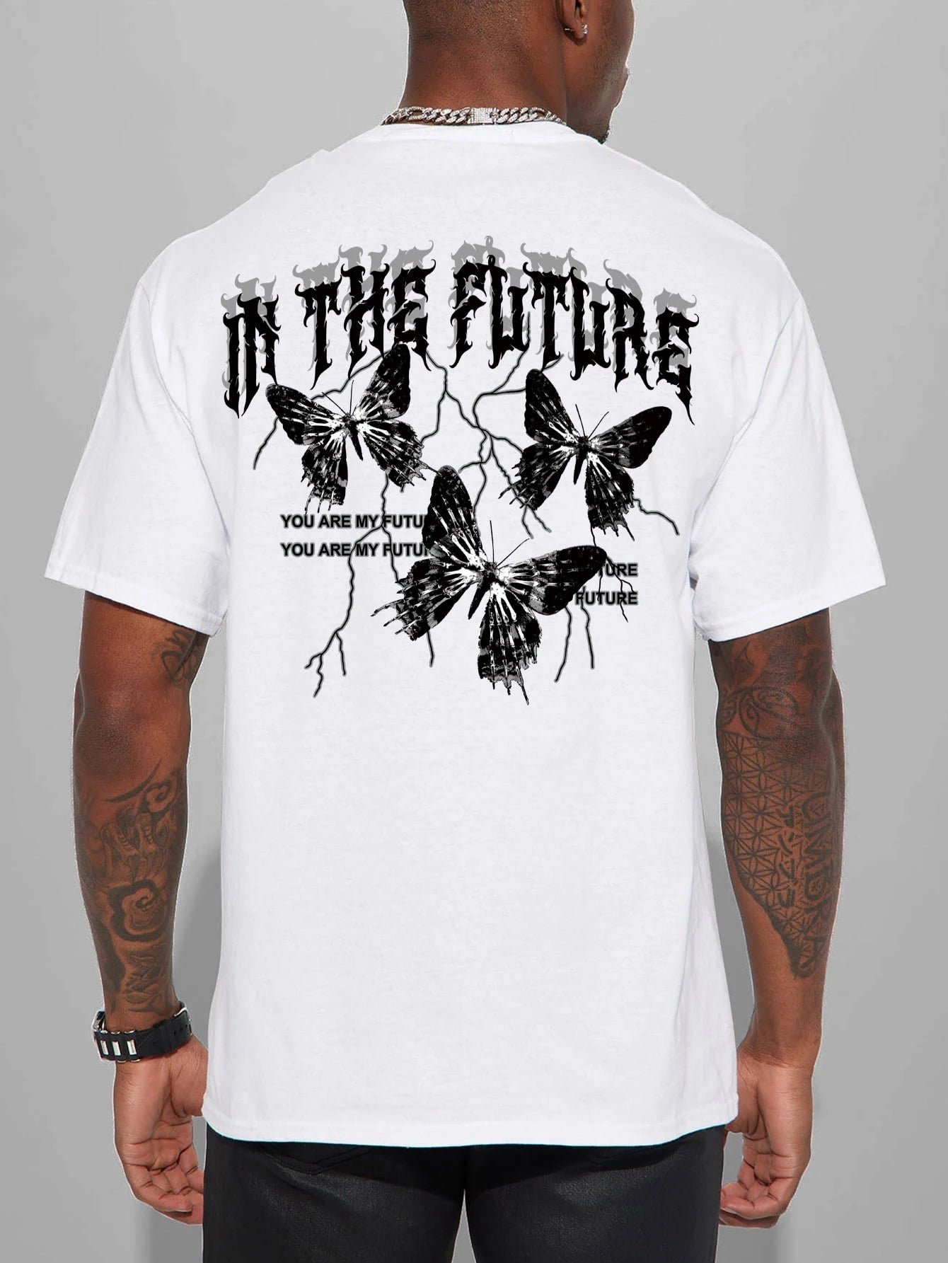 Manfinity EMRG Men T-Shirts Fit Crew Neck Short Sleeve Graphic Tee Butterfly Street Summer Polyester