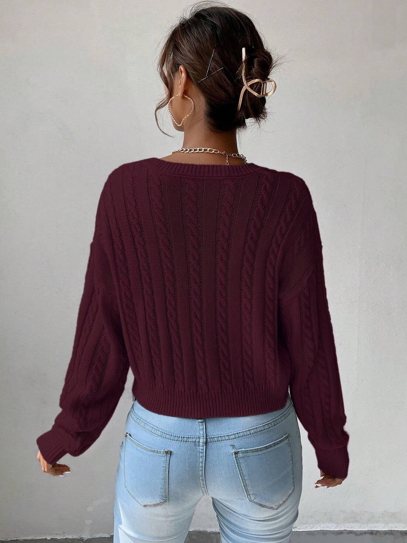 Rosydaze Casual Solid Color Cropped Sweater, Fall/Winter