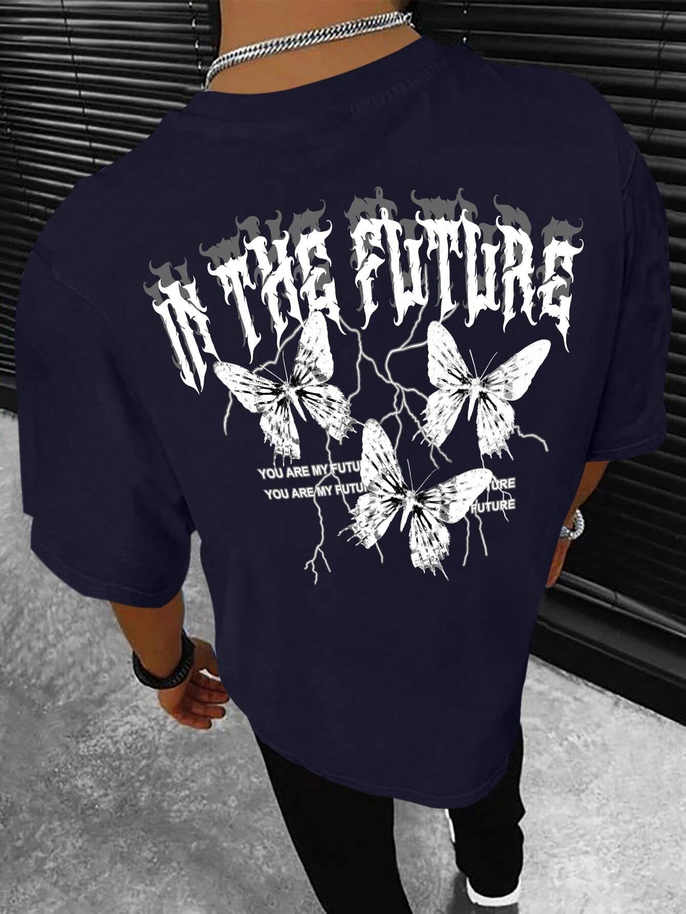 Manfinity EMRG Men T-Shirts Fit Crew Neck Short Sleeve Graphic Tee Butterfly Street Summer Polyester