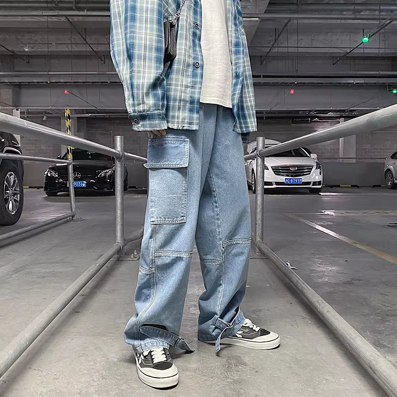 Men Jeans Wide Leg Denim Pants Loose Straight Baggy Men'S Jeans Hip Hop Streetwear Skateboard Neutral Denim Trousers Cargo Jeans