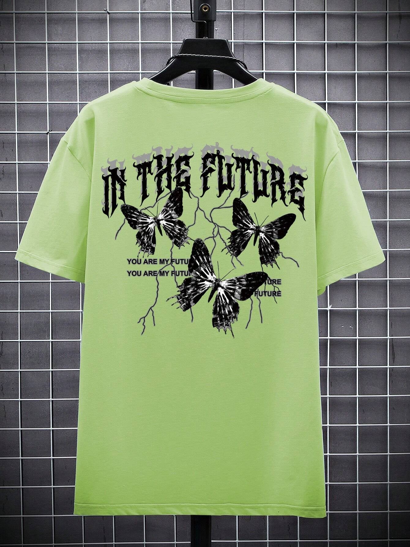 Manfinity EMRG Men T-Shirts Fit Crew Neck Short Sleeve Graphic Tee Butterfly Street Summer Polyester