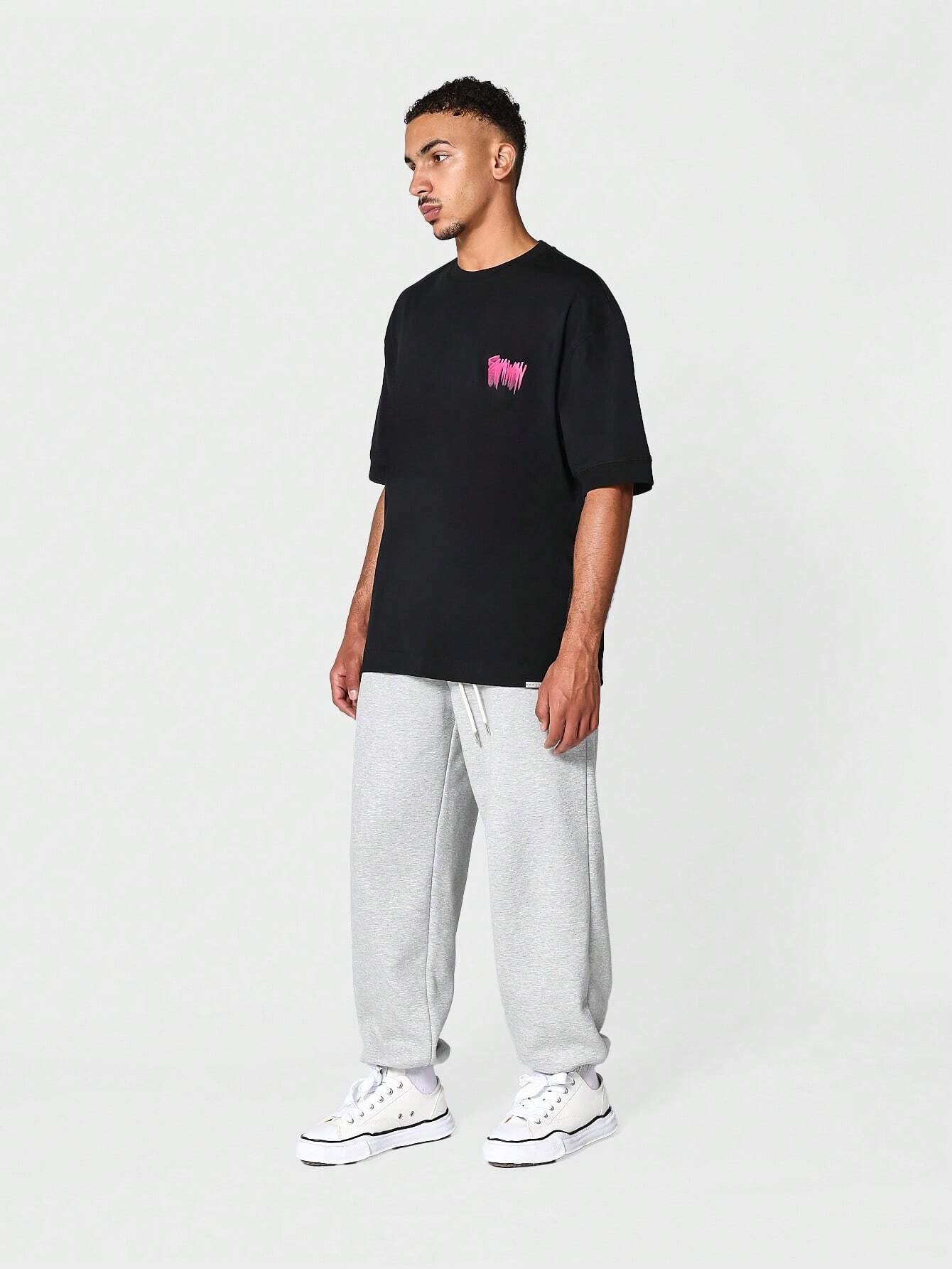 SUMWON Oversized Short Sleeve Tee with Graffiti Graphic Print