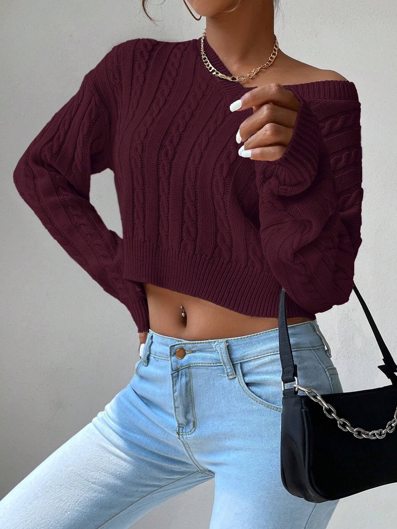 Rosydaze Casual Solid Color Cropped Sweater, Fall/Winter