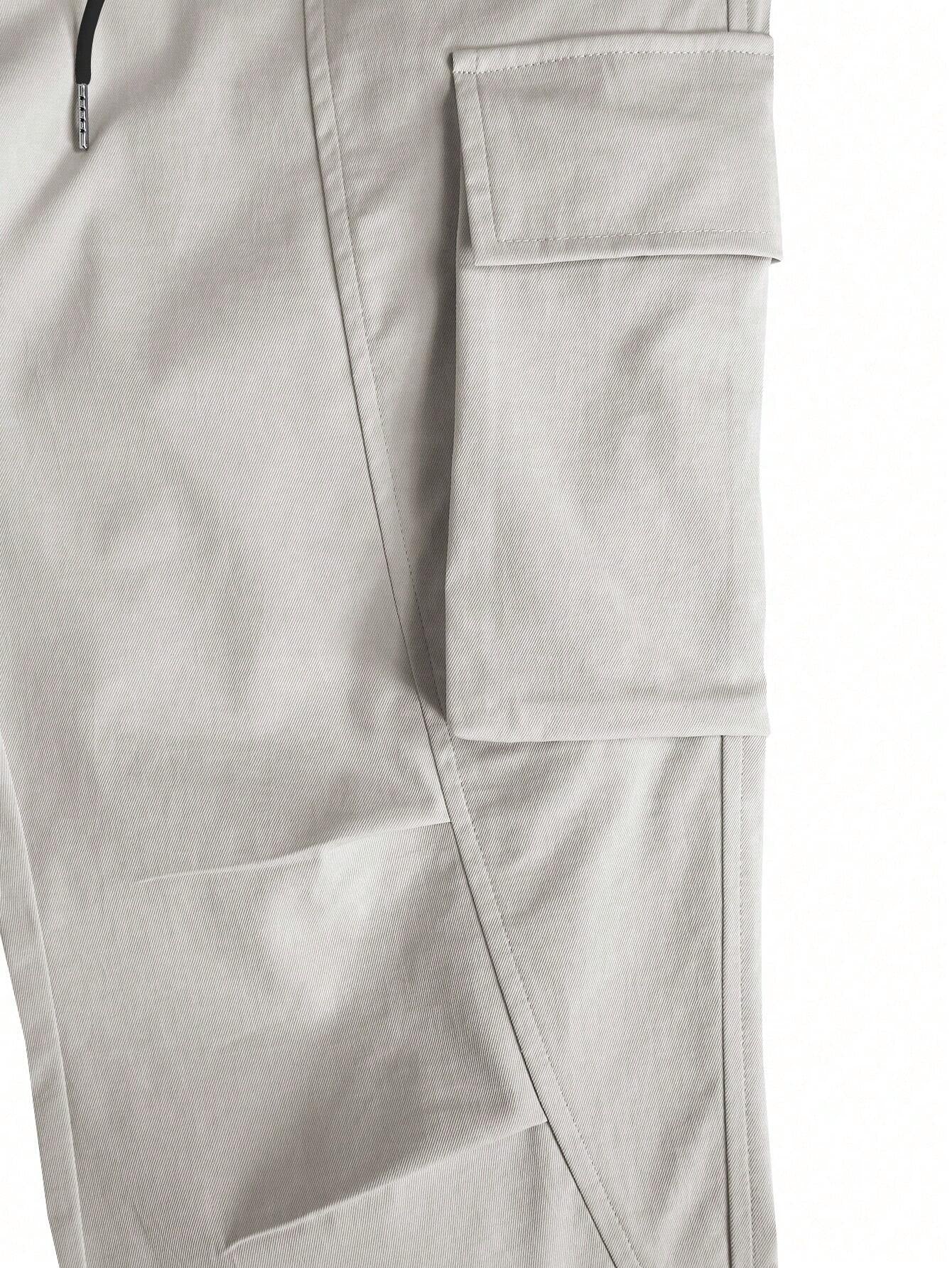 Manfinity LEGND Loose-Fitting Men'S Solid Color Cargo Pants with Drawstring Waist and Pockets