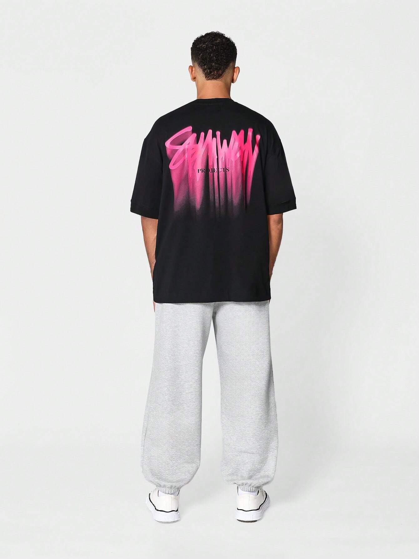 SUMWON Oversized Short Sleeve Tee with Graffiti Graphic Print