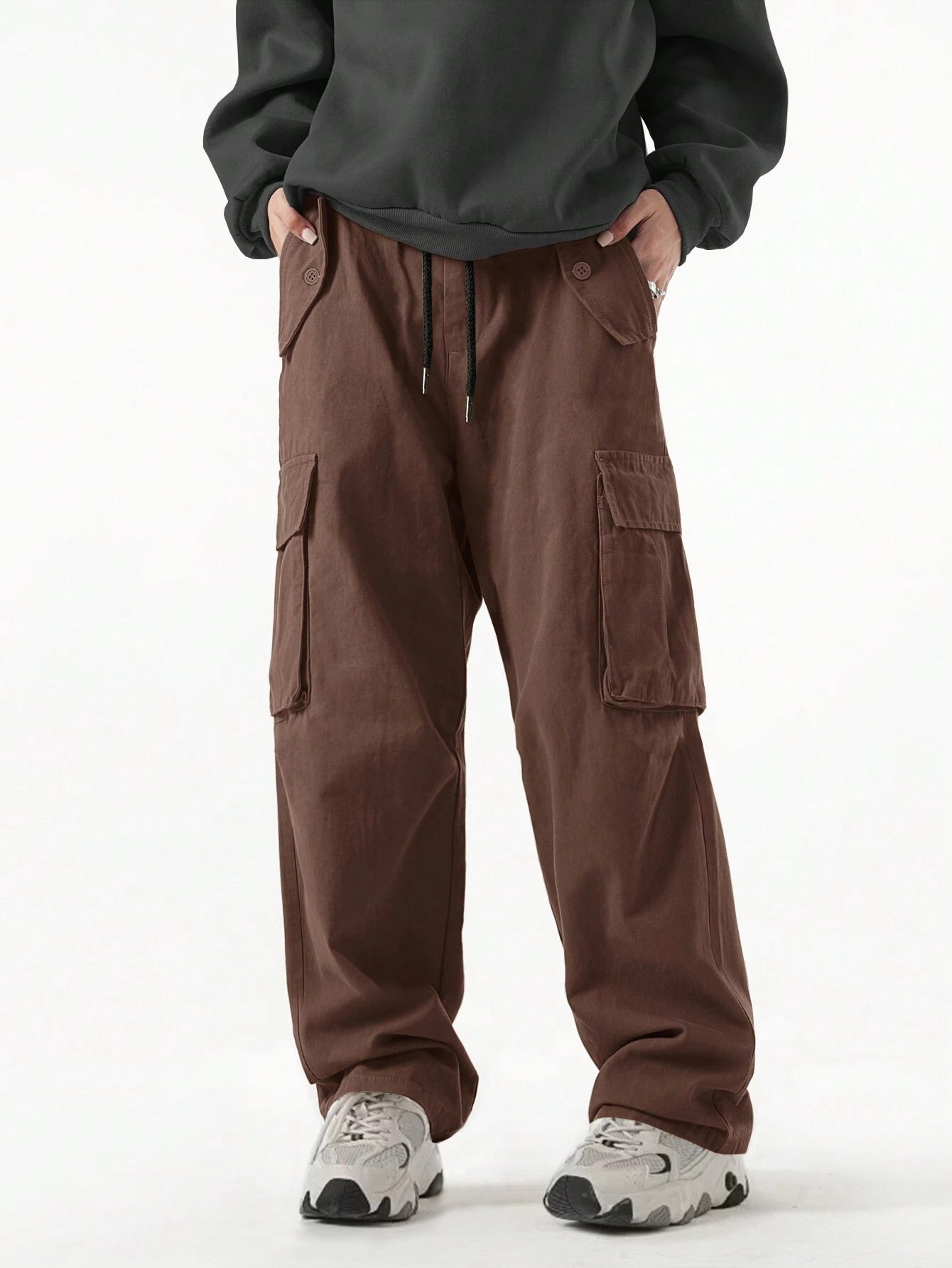 ROMWE MEN Street Life Men Flap Pocket Side Drawstring Waist Cargo Baggy Pants