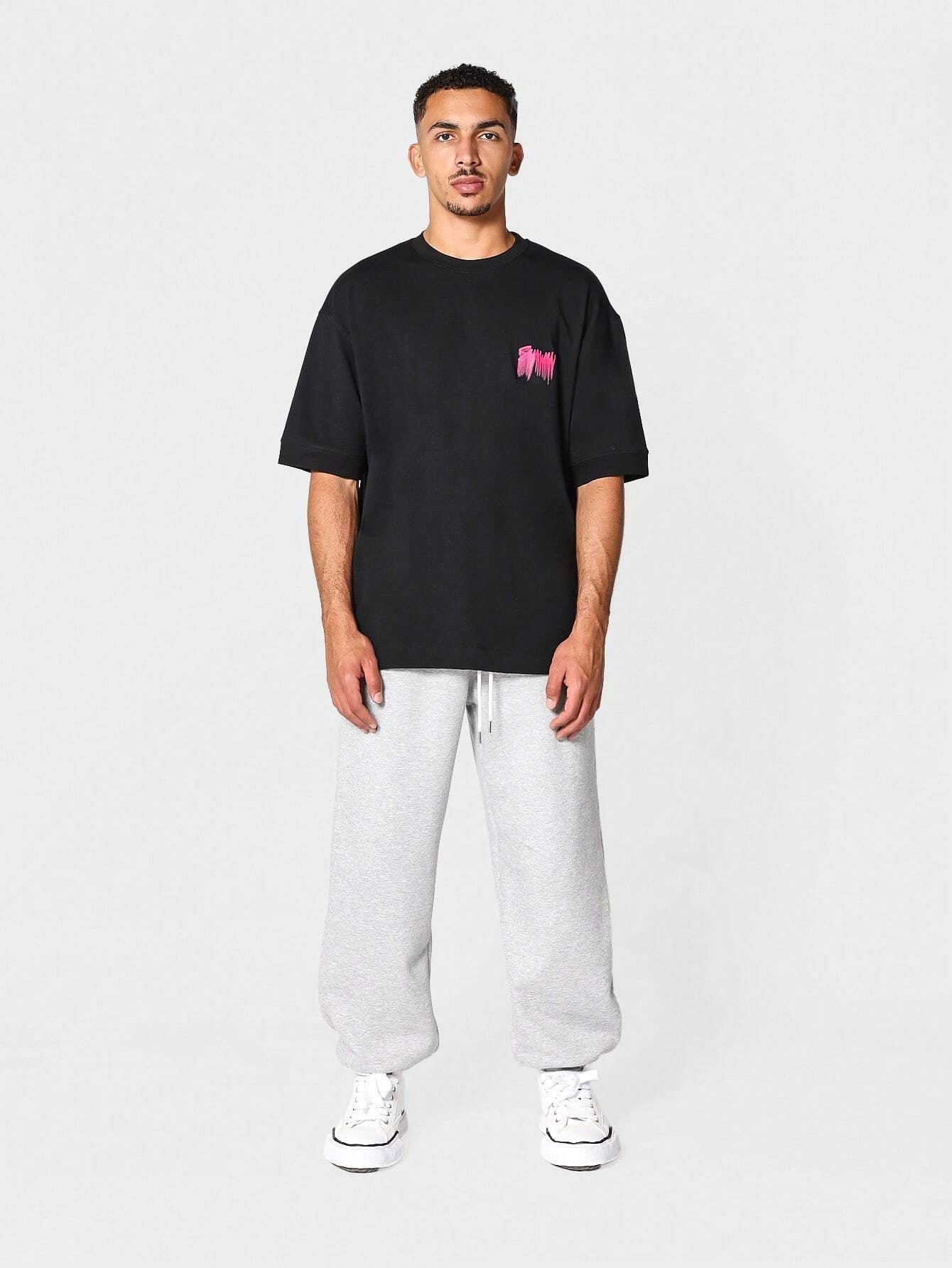 SUMWON Oversized Short Sleeve Tee with Graffiti Graphic Print