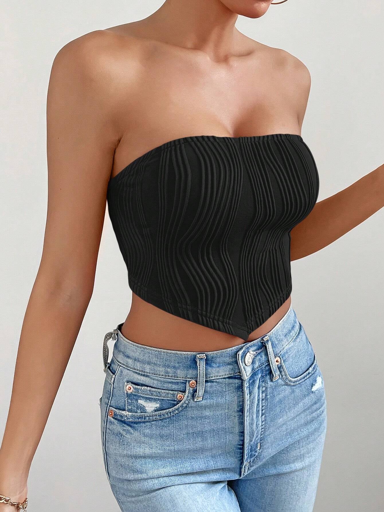 Calvaya Solid Bandana Hem Tube Top