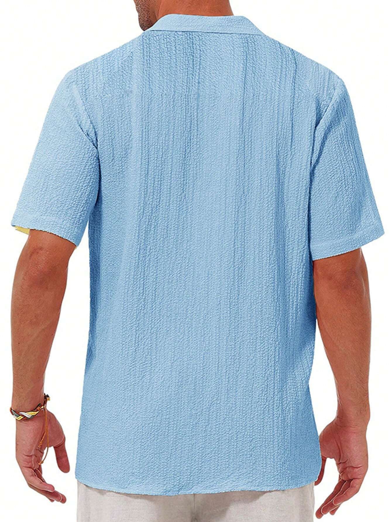 Men'S Slim Fit Cuban Collar Short Sleeve Guayabera Casual Shirt, Summer Wedding Beach Top