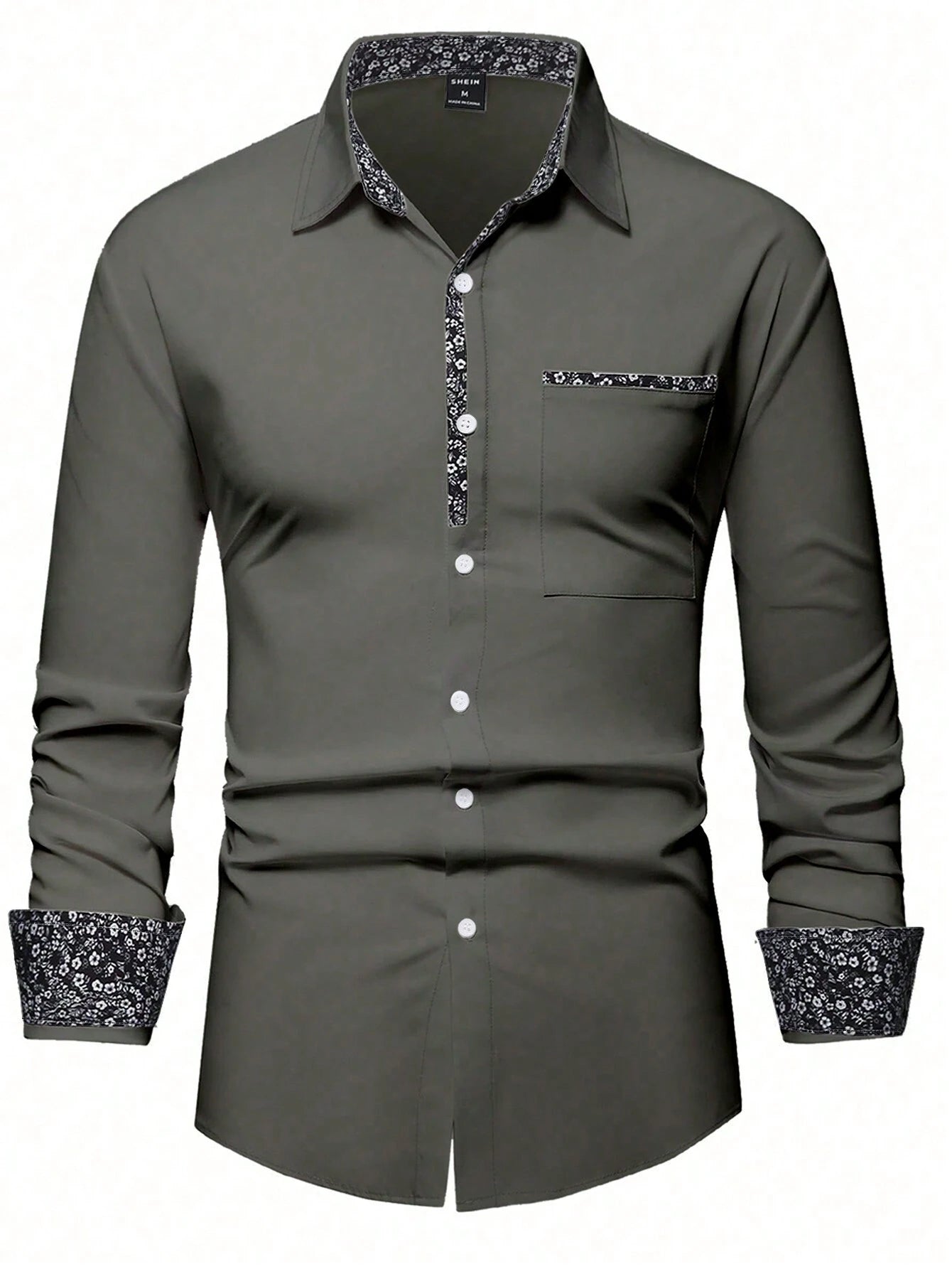 Manfinity Mode Men'S Fashionable Casual Printed Patchwork Long Sleeve Orange Shirt