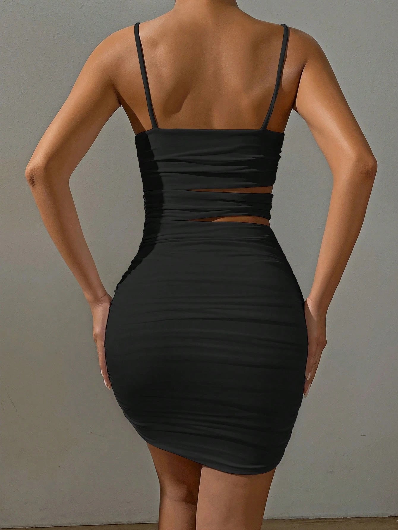 X Marika Sila Allurite Cut Out Ruched Side Cami Bodycon Dress
