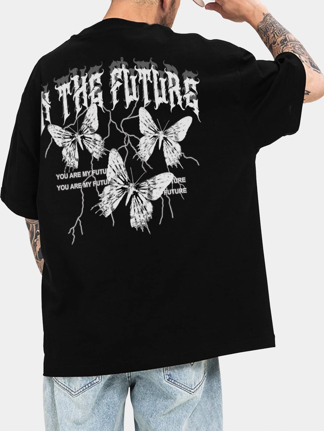 Manfinity EMRG Men T-Shirts Fit Crew Neck Short Sleeve Graphic Tee Butterfly Street Summer Polyester