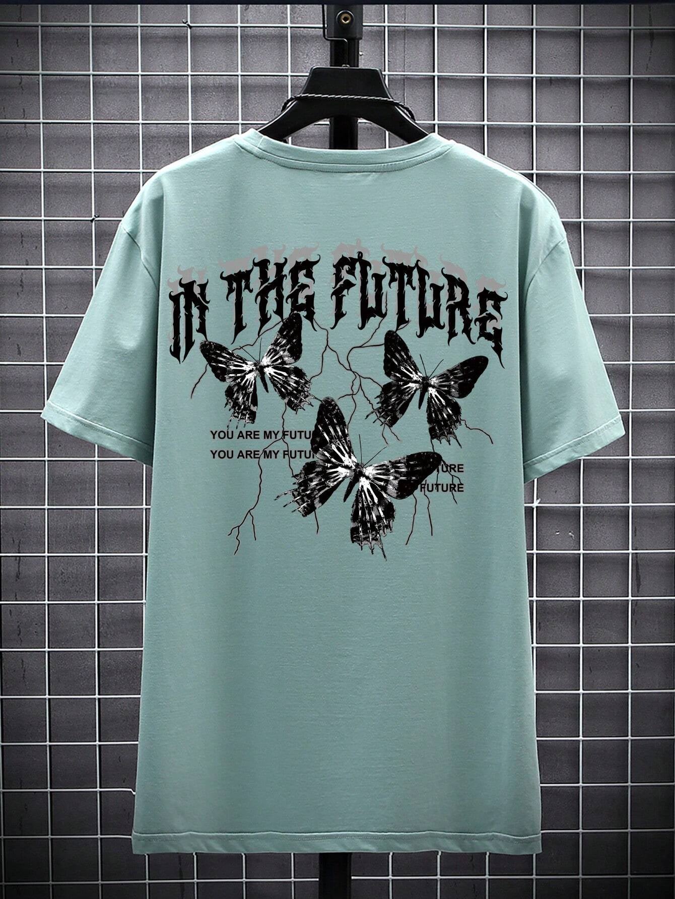 Manfinity EMRG Men T-Shirts Fit Crew Neck Short Sleeve Graphic Tee Butterfly Street Summer Polyester