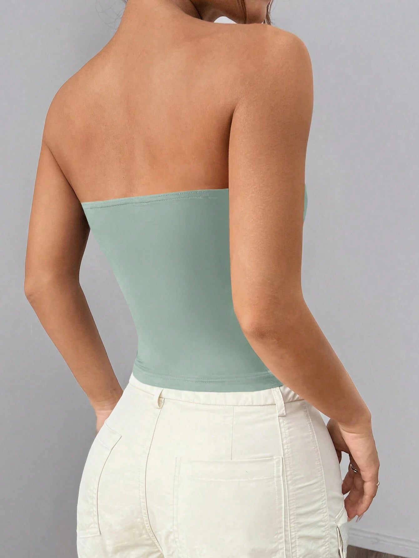 Flirla Women Solid Color Pleated Bandeau Cutout Sexy Crop Top
