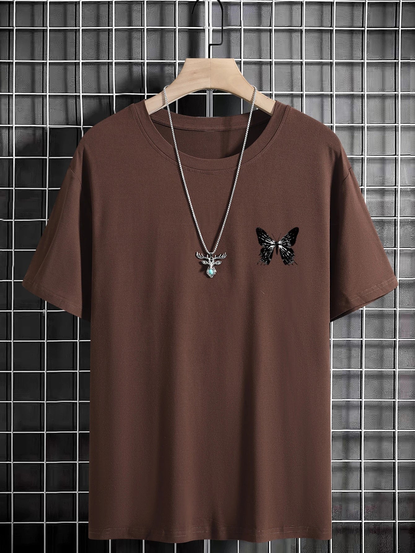 Manfinity EMRG Men T-Shirts Fit Crew Neck Short Sleeve Graphic Tee Butterfly Street Summer Polyester