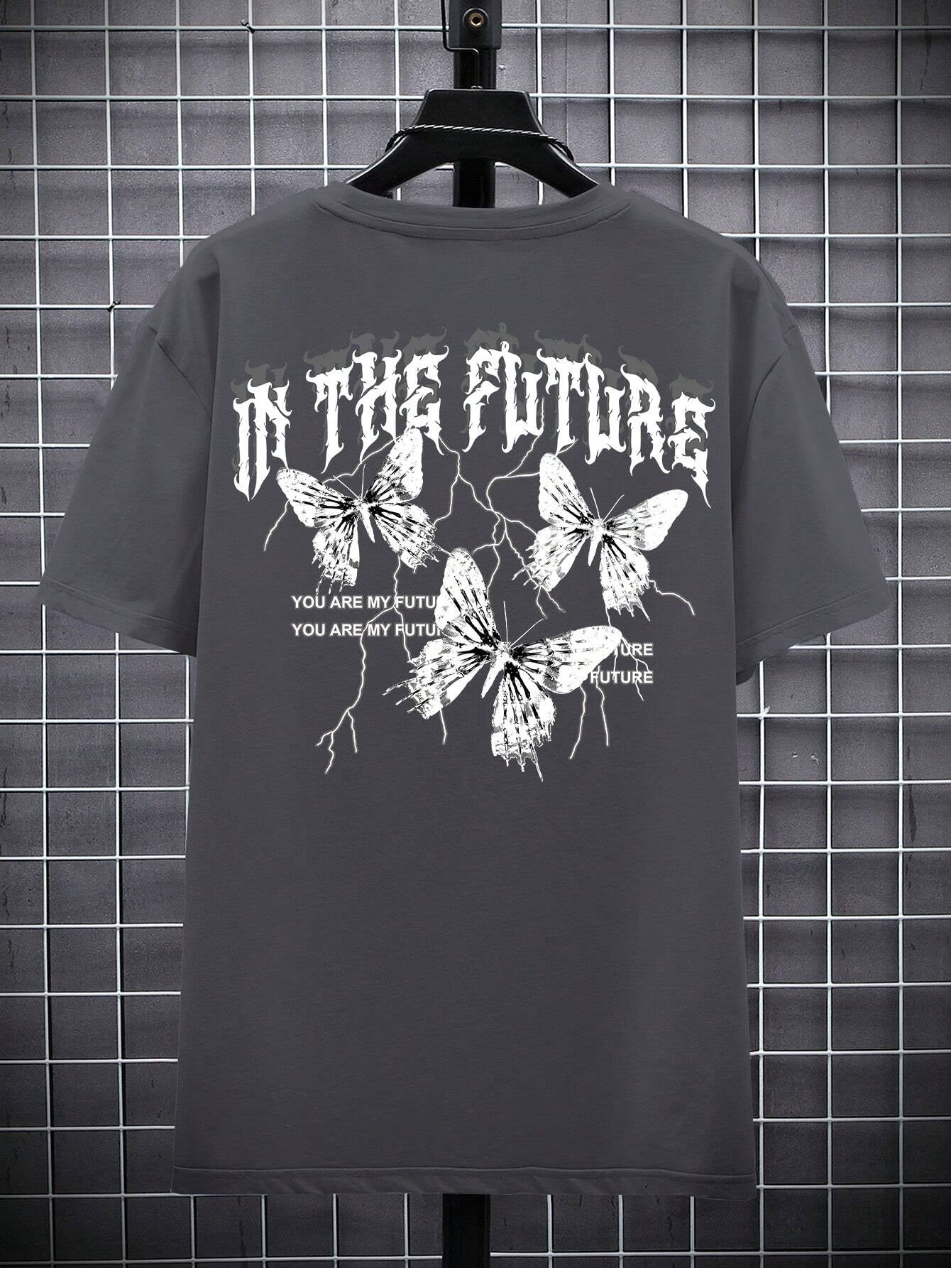 Manfinity EMRG Men T-Shirts Fit Crew Neck Short Sleeve Graphic Tee Butterfly Street Summer Polyester