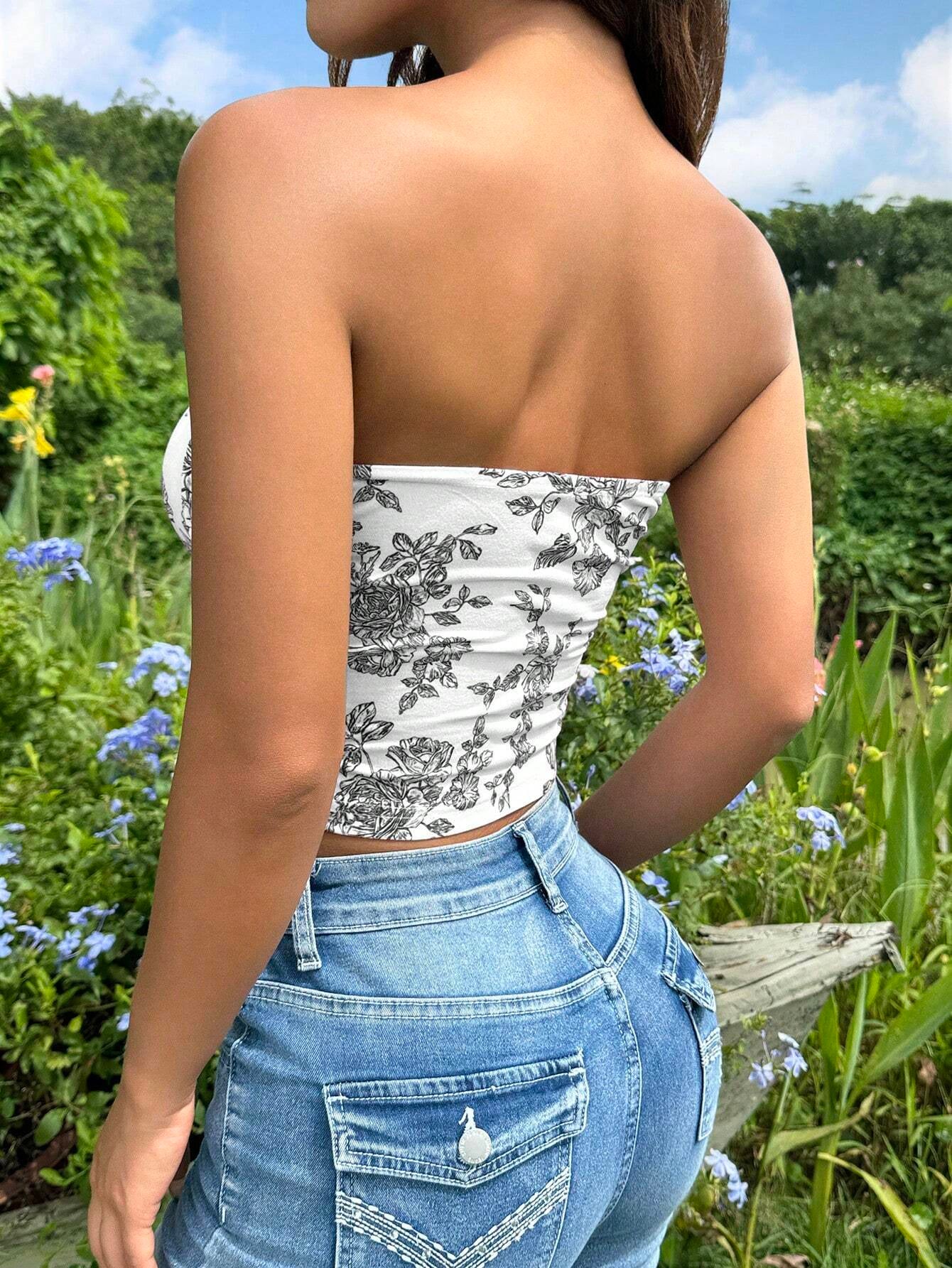 Ezwear Floral Print Tube Top, Summer Vacation