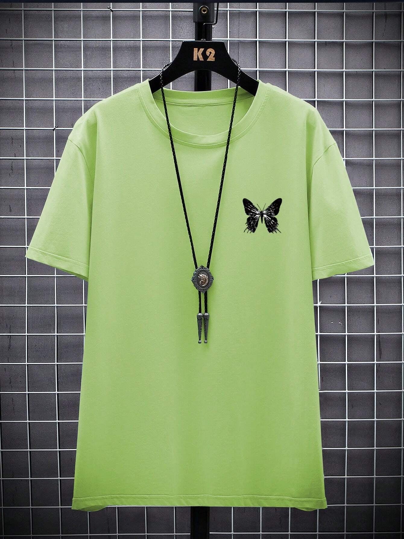 Manfinity EMRG Men T-Shirts Fit Crew Neck Short Sleeve Graphic Tee Butterfly Street Summer Polyester