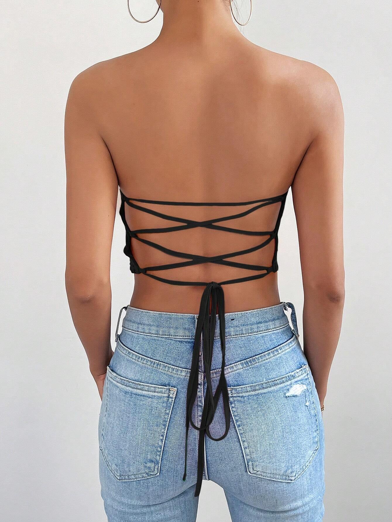 Calvaya Solid Bandana Hem Tube Top