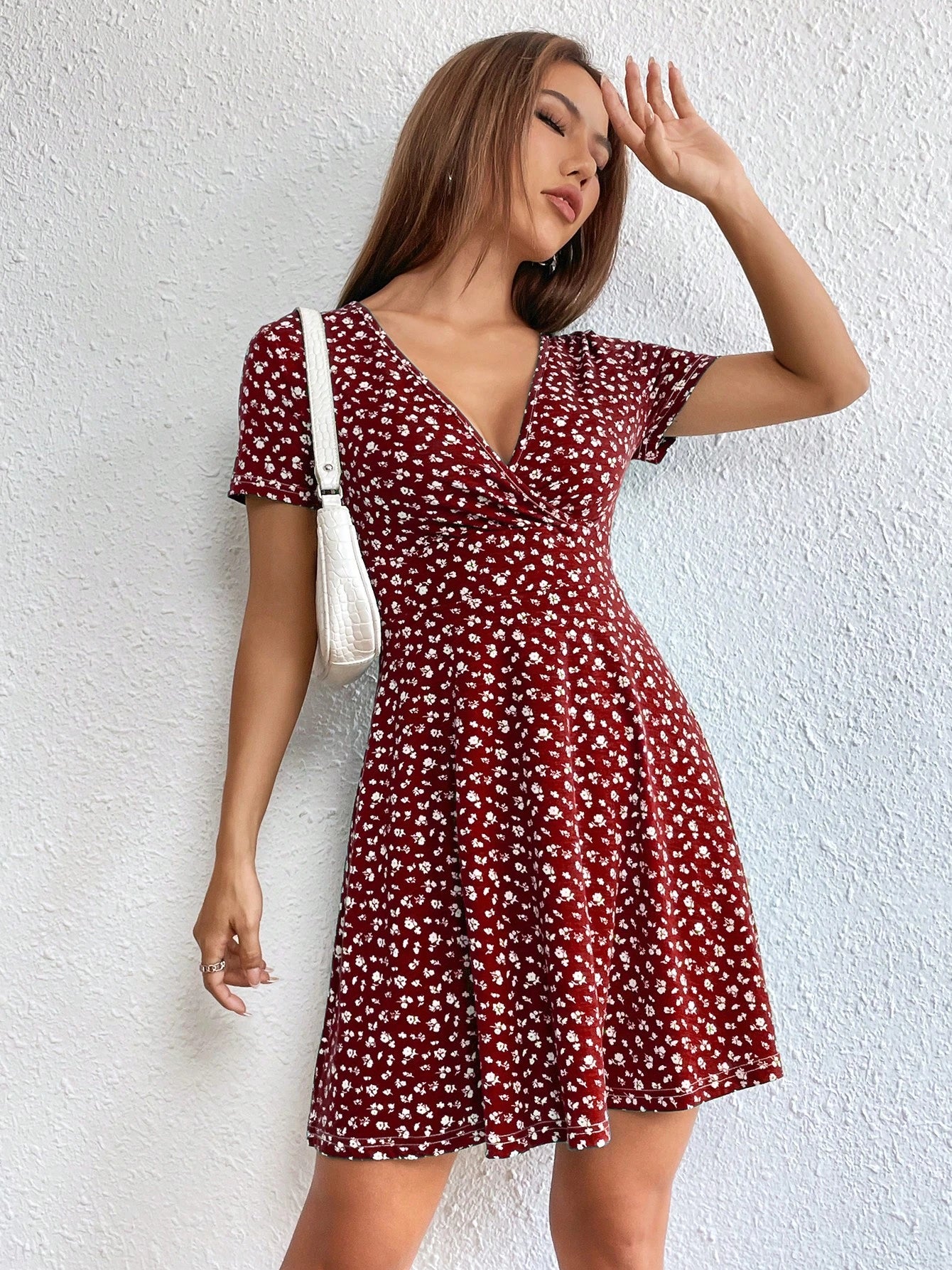 Ezwear Women Spring/Summer Elegant Wrap Heart Polka Dot Print V-Neck Short Sleeve Dress,Sun Dress