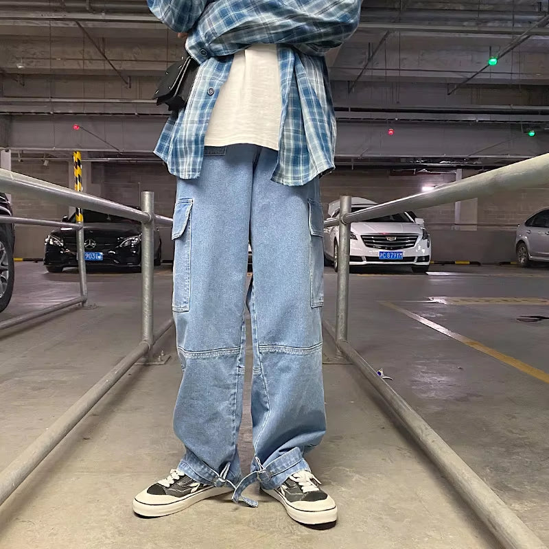 Men Jeans Wide Leg Denim Pants Loose Straight Baggy Men'S Jeans Hip Hop Streetwear Skateboard Neutral Denim Trousers Cargo Jeans