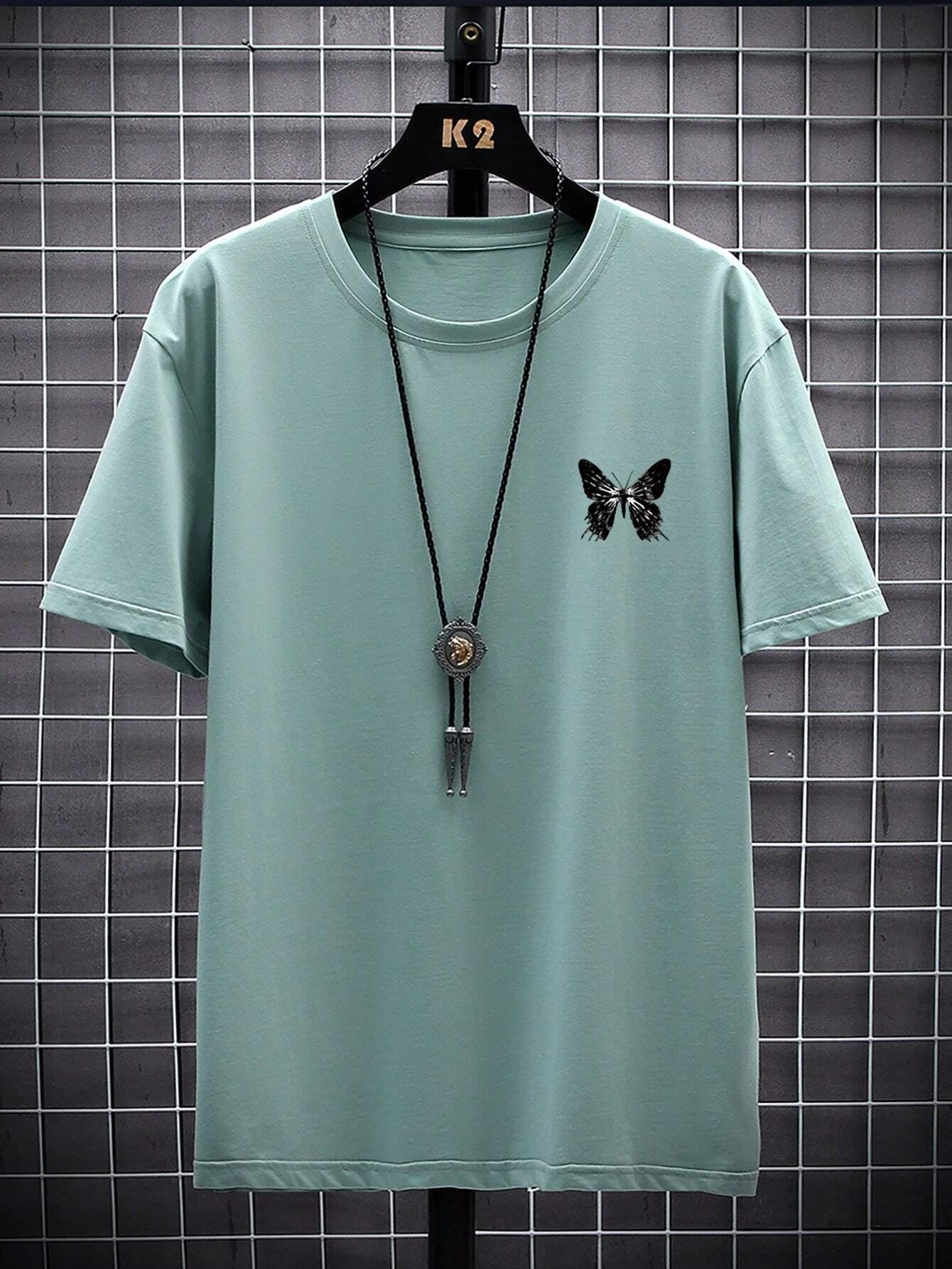 Manfinity EMRG Men T-Shirts Fit Crew Neck Short Sleeve Graphic Tee Butterfly Street Summer Polyester