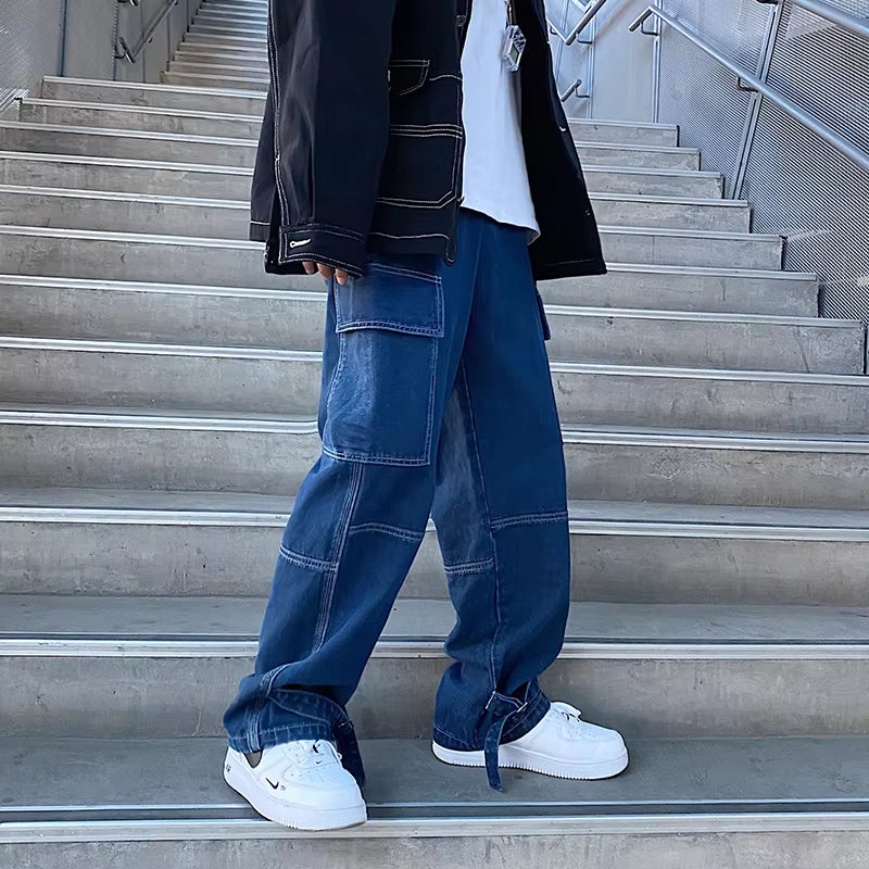 Men Jeans Wide Leg Denim Pants Loose Straight Baggy Men'S Jeans Hip Hop Streetwear Skateboard Neutral Denim Trousers Cargo Jeans