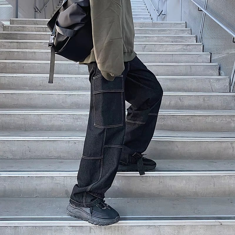 Men Jeans Wide Leg Denim Pants Loose Straight Baggy Men'S Jeans Hip Hop Streetwear Skateboard Neutral Denim Trousers Cargo Jeans