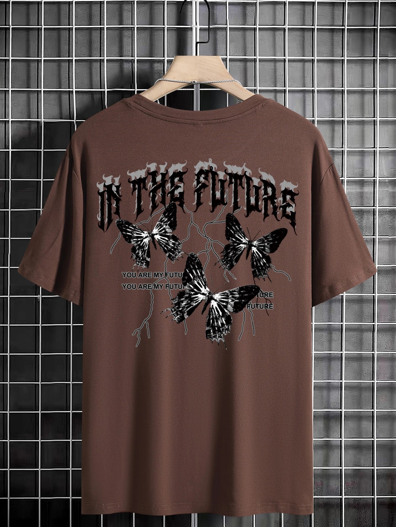 Manfinity EMRG Men T-Shirts Fit Crew Neck Short Sleeve Graphic Tee Butterfly Street Summer Polyester