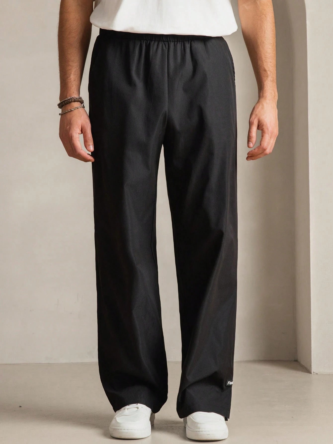 Manfinity VCAY Men'S Woven Casual Daily Relaxed Fit Solid Color Elastic Waist Straight Leg Pants