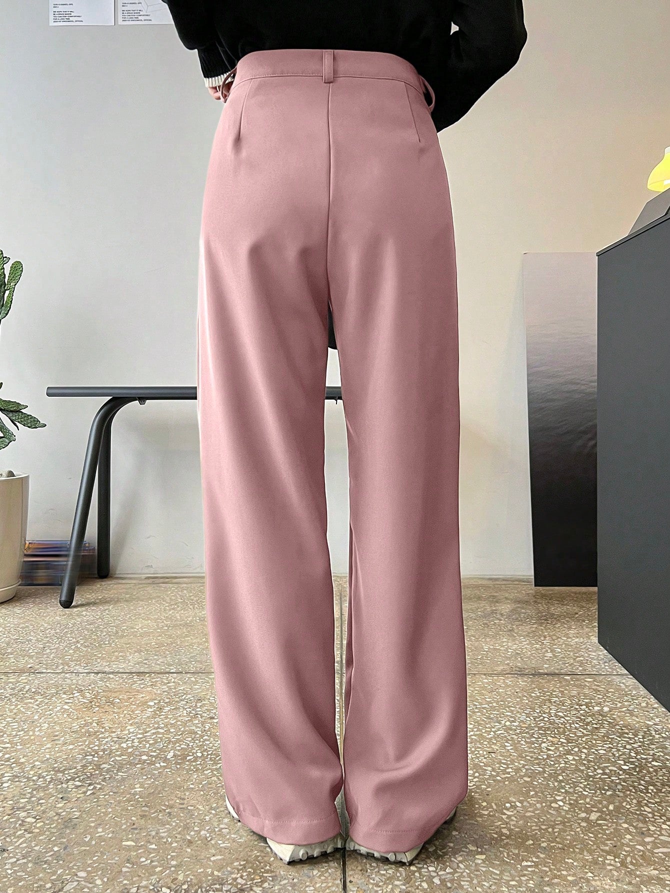 DAZY Women'S Solid Color Pleated Straight Leg Business Casual Pants