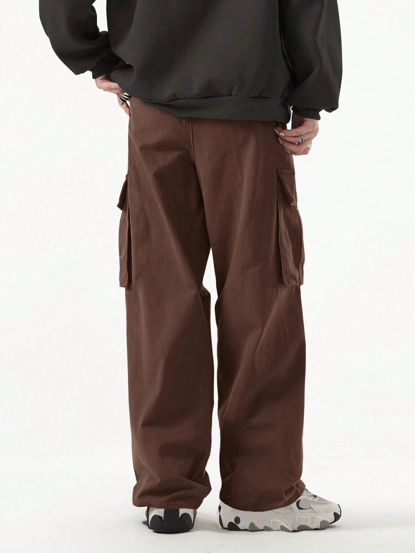 ROMWE MEN Street Life Men Flap Pocket Side Drawstring Waist Cargo Baggy Pants
