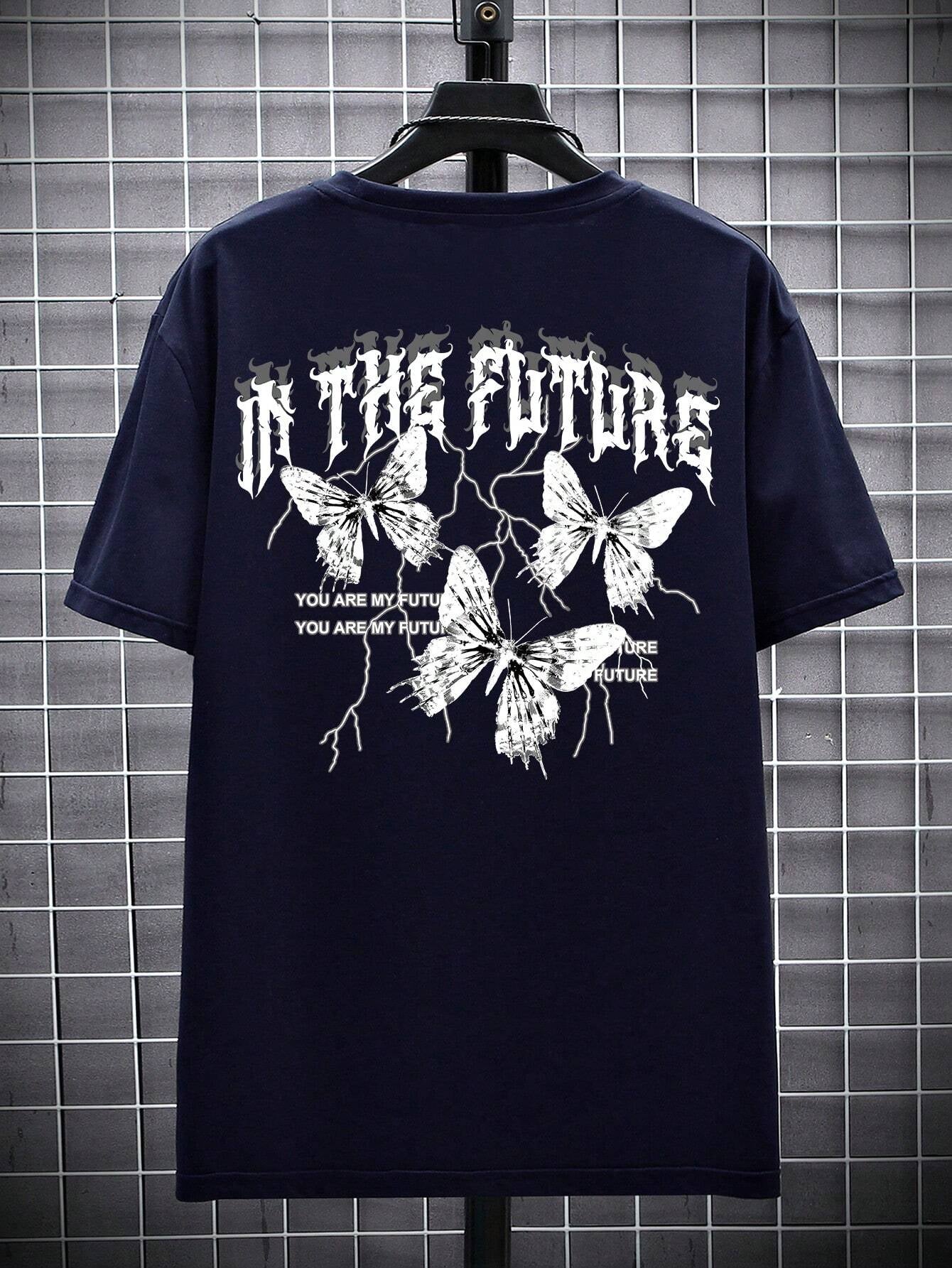 Manfinity EMRG Men T-Shirts Fit Crew Neck Short Sleeve Graphic Tee Butterfly Street Summer Polyester