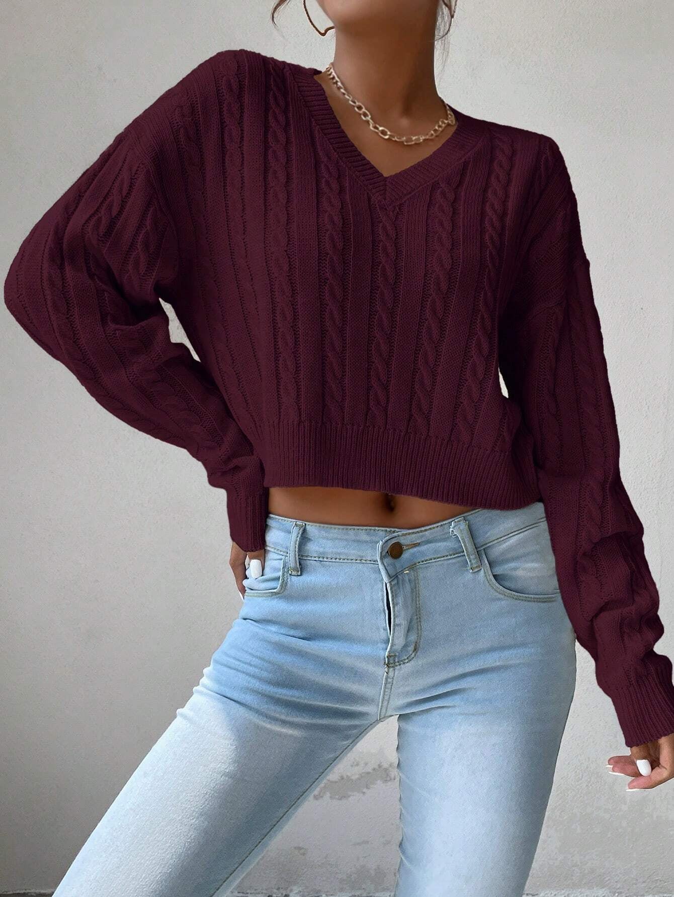 Rosydaze Casual Solid Color Cropped Sweater, Fall/Winter