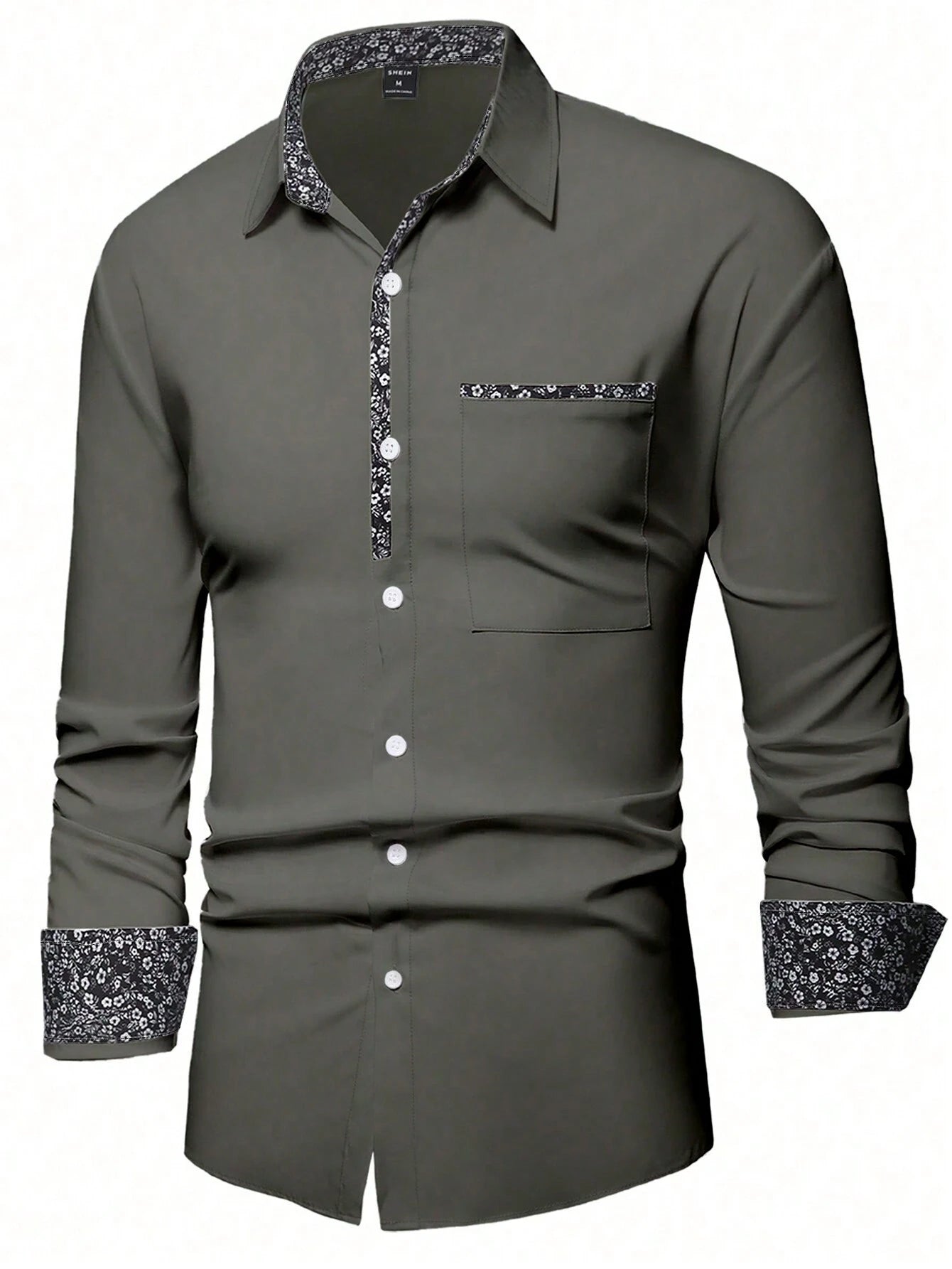Manfinity Mode Men'S Fashionable Casual Printed Patchwork Long Sleeve Orange Shirt