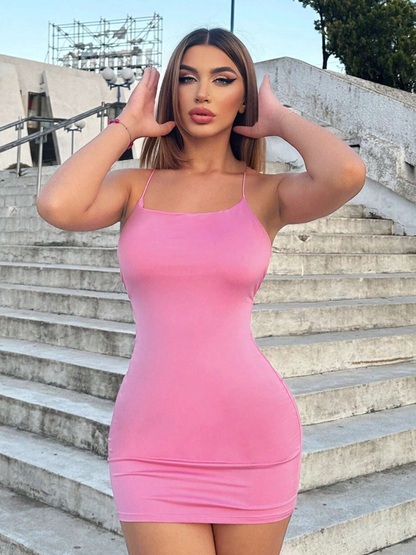 SXY Crisscross Backless Cami Bodycon Dress