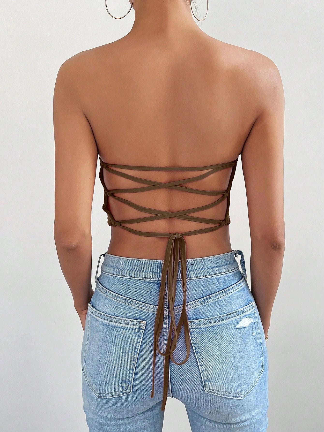 Chiquease Women Solid Color Textured Asymmetric Hem Cropped Bustier Top