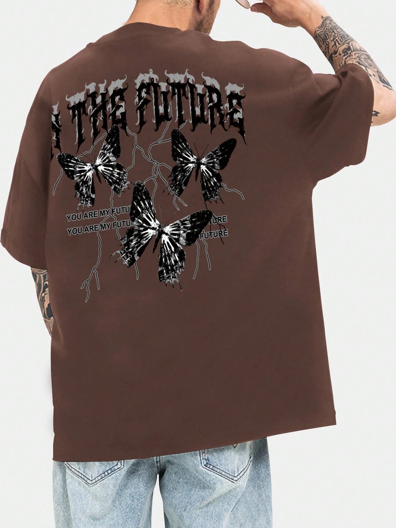 Manfinity EMRG Men T-Shirts Fit Crew Neck Short Sleeve Graphic Tee Butterfly Street Summer Polyester