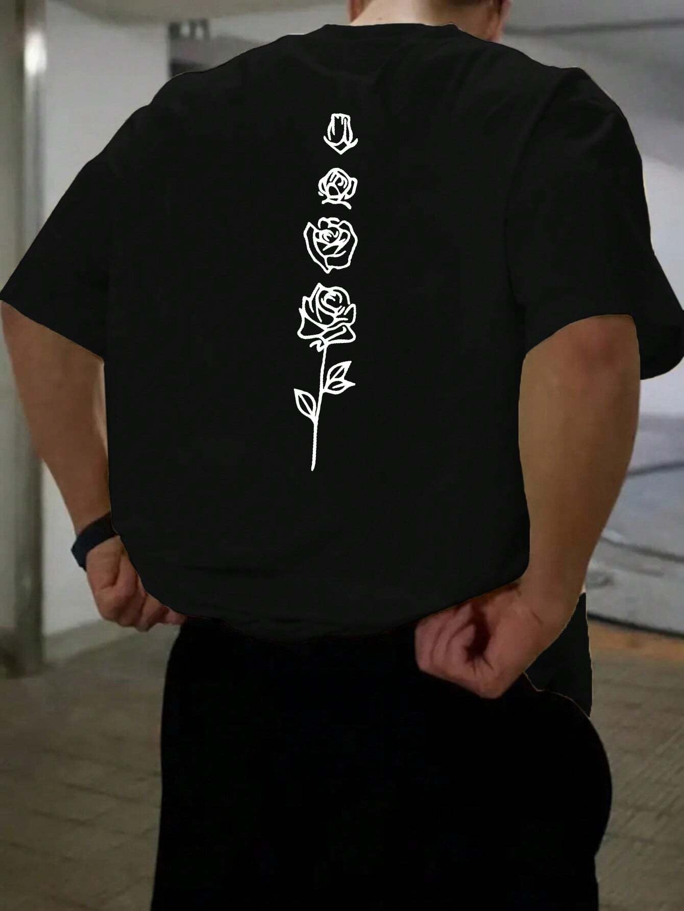 2025 Men Floral Print round Neck Short Sleeve Casual T-Shirt, Summer