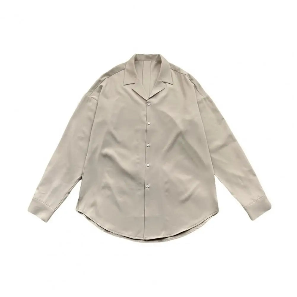 Men Clothing Senior Spring Cuban Neck Shirt for Men Solid Color Fashion Loose Casual Drop Long Sleeve Men Dress Shirt