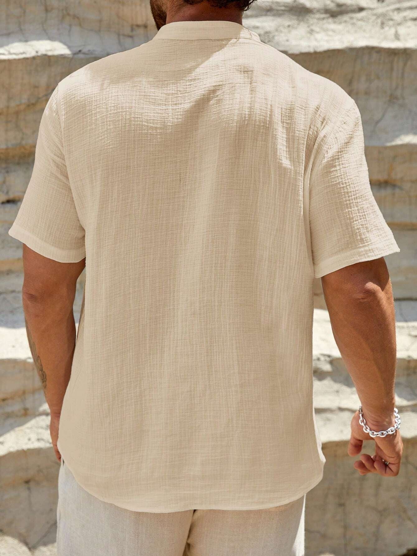 HIMLAND Men'S Textured Casual Shirt with Notched Collar