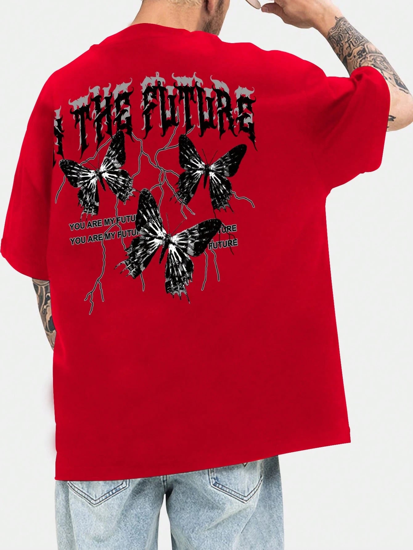 Manfinity EMRG Men T-Shirts Fit Crew Neck Short Sleeve Graphic Tee Butterfly Street Summer Polyester