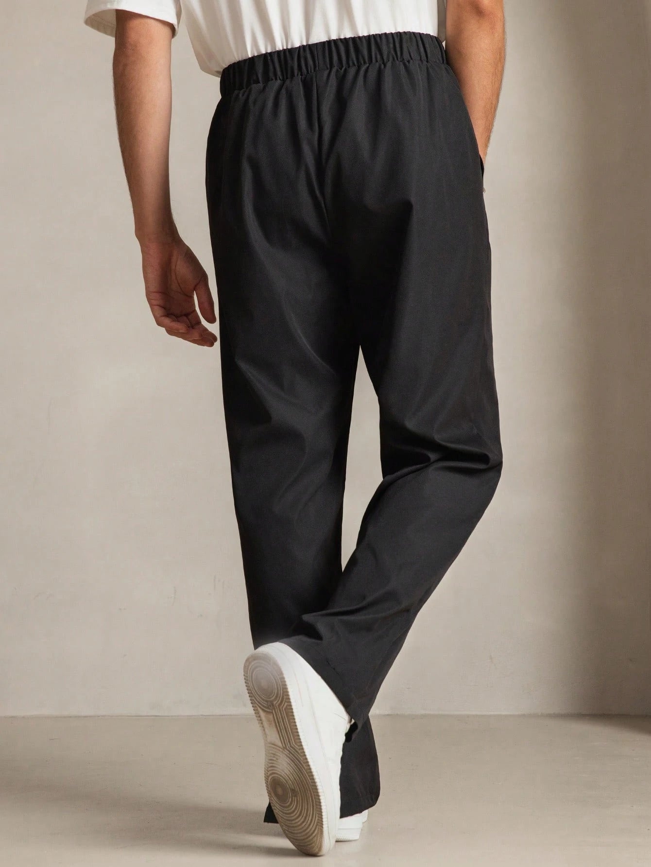 Manfinity VCAY Men'S Woven Casual Daily Relaxed Fit Solid Color Elastic Waist Straight Leg Pants